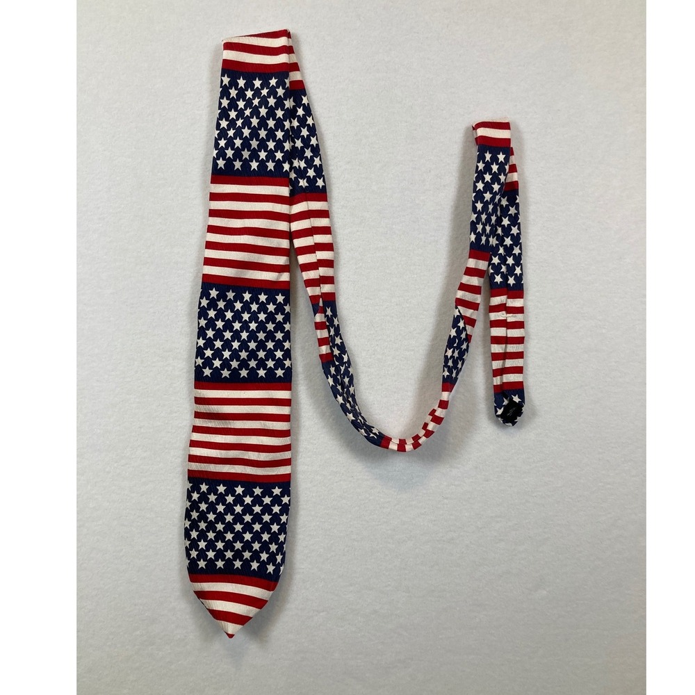 American Traditions Necktie Mens OS Red White Blue Silk USA‎ Flag Stars Stripes